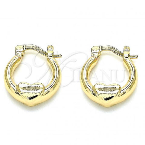 Oro Laminado Small Hoop, Gold Filled Style Heart Design, Polished, Golden Finish, 02.233.0040.15