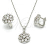 Sterling Silver Earring and Pendant Adult Set, Flower Design, with White Cubic Zirconia, Polished, Rhodium Finish, 10.175.0048