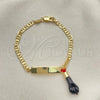 Oro Laminado Charm Bracelet, Gold Filled Style Hand Design, with Black and Orange Red Azavache, Polished, Golden Finish, 03.63.1811.06