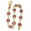 Oro Laminado Fancy Bracelet, Gold Filled Style Evil Eye Design, Red Resin Finish, Golden Finish, 5.039.006.08