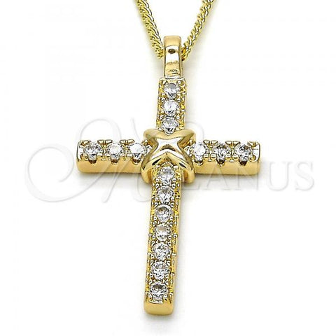 Oro Laminado Pendant Necklace, Gold Filled Style Cross Design, with White Cubic Zirconia, Polished, Golden Finish, 04.156.0169.18