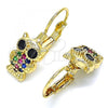 Oro Laminado Leverback Earring, Gold Filled Style Owl Design, with Multicolor Micro Pave, Polished, Golden Finish, 02.210.0380.3