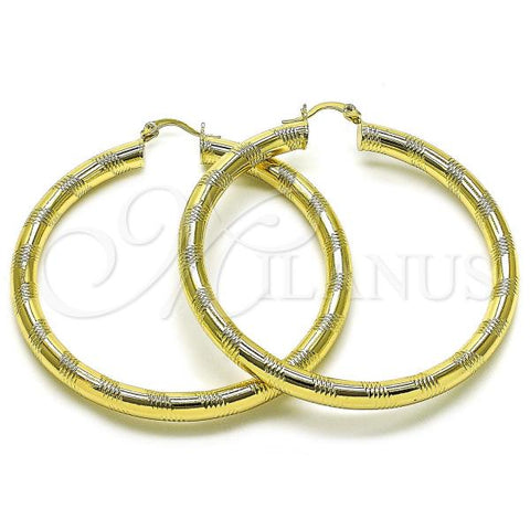 Oro Laminado Large Hoop, Gold Filled Style Hollow Design, Diamond Cutting Finish, Golden Finish, 02.170.0309.60