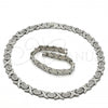 Stainless Steel Necklace and Bracelet, Hugs and Kisses and Leaf Design, Polished, Steel Finish, 06.231.0003