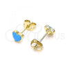 Oro Laminado Stud Earring, Gold Filled Style Heart Design, Light Blue Enamel Finish, Golden Finish, 02.213.0292.4