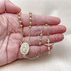 Oro Laminado Thin Rosary, Gold Filled Style Guadalupe and Ball Design, with White Cubic Zirconia, Polished, Golden Finish, 09.213.0068.24