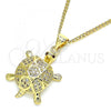 Oro Laminado Pendant Necklace, Gold Filled Style Turtle Design, with White Micro Pave, Polished, Golden Finish, 04.156.0299.20
