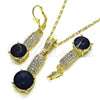Oro Laminado Earring and Pendant Adult Set, Gold Filled Style with Sapphire Blue and White Crystal, Polished, Golden Finish, 10.351.0008.1