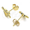 Oro Laminado Stud Earring, Gold Filled Style Heart Design, with White Micro Pave, Polished, Golden Finish, 02.342.0090