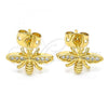 Oro Laminado Stud Earring, Gold Filled Style Bee Design, with White Cubic Zirconia, Polished, Golden Finish, 02.342.0060