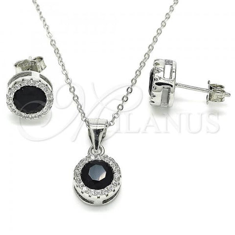 Sterling Silver Earring and Pendant Adult Set, with Black Cubic Zirconia and White Crystal, Polished, Rhodium Finish, 10.175.0075.4