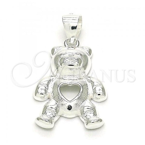 Sterling Silver Fancy Pendant, Teddy Bear and Heart Design, Polished,, 05.398.0027