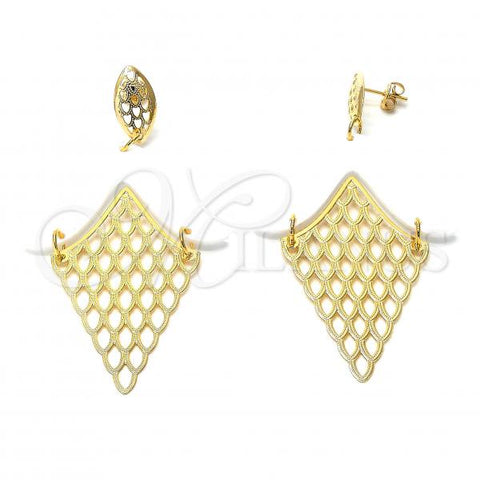Oro Laminado Long Earring, Gold Filled Style White Resin Finish, Golden Finish, 02.09.0103