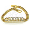 Oro Laminado Fancy Bracelet, Gold Filled Style with White Micro Pave, Polished, Golden Finish, 03.283.0234.08