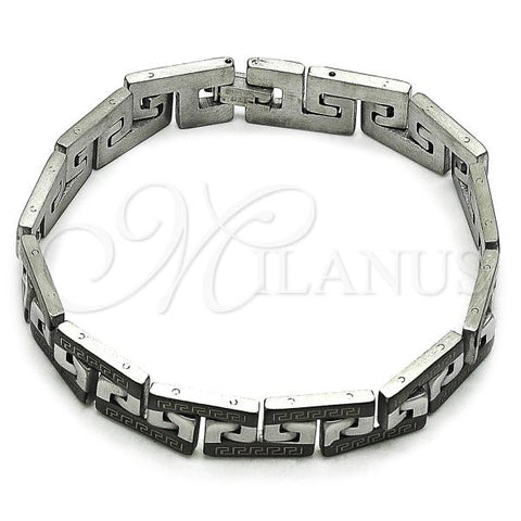 Stainless Steel Solid Bracelet, Greek Key Design, Polished, Two Tone, 03.114.0277.4.08