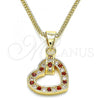 Oro Laminado Pendant Necklace, Gold Filled Style Heart Design, with Garnet and White Micro Pave, Polished, Golden Finish, 04.156.0344.1.20