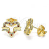 Oro Laminado Stud Earring, Gold Filled Style Heart Design, with Garnet and White Micro Pave, Polished, Golden Finish, 02.156.0278.2