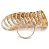 Gold Plated Dozen Bangle, Diamond Cutting Finish, Tricolor, 5.264.002.01 (06 MM Thickness, Size 1 - 1.50 Diameter)