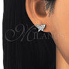 Sterling Silver Stud Earring, Butterfly Design, with White Cubic Zirconia, Polished, Rhodium Finish, 02.336.0101