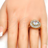 Oro Laminado Multi Stone Ring, Gold Filled Style Flower Design, with White Cubic Zirconia, Polished, Golden Finish, 01.205.0010.4.08 (Size 8)