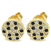 Oro Laminado Stud Earring, Gold Filled Style with Black and White Micro Pave, Polished, Golden Finish, 02.233.0019.1