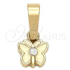 Oro Laminado Fancy Pendant, Gold Filled Style Butterfly Design, with White Crystal, White Enamel Finish, Golden Finish, 05.163.0065