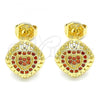 Oro Laminado Stud Earring, Gold Filled Style Heart Design, with Garnet Micro Pave, Polished, Golden Finish, 02.156.0472.2