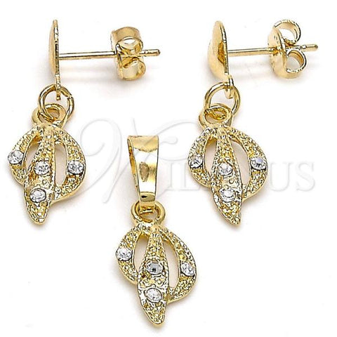 Oro Laminado Earring and Pendant Adult Set, Gold Filled Style with White Crystal, Polished, Golden Finish, 10.63.0581