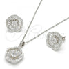 Sterling Silver Earring and Pendant Adult Set, Flower Design, with White Cubic Zirconia and White Crystal, Polished, Rhodium Finish, 10.174.0229