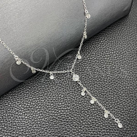 Sterling Silver Fancy Necklace, Rolo and Ball Design, with White Cubic Zirconia, Polished, Silver Finish, 04.402.0006.18