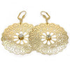 Oro Laminado Dangle Earring, Gold Filled Style Flower and Filigree Design, with White Cubic Zirconia, Polished, Golden Finish, 73.003