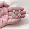Oro Laminado Stud Earring, Gold Filled Style Four-leaf Clover Design, with White Cubic Zirconia, Diamond Cutting Finish, Golden Finish, 02.283.0250
