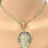 Oro Laminado Religious Pendant, Gold Filled Style Jesus Design, Diamond Cutting Finish, Tricolor, 5.187.004