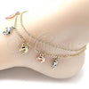 Oro Laminado Charm Anklet , Gold Filled Style Dolphin Design, Polished, Tricolor, 03.331.0068.10