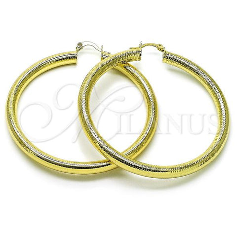 Oro Laminado Large Hoop, Gold Filled Style Hollow Design, Diamond Cutting Finish, Golden Finish, 02.213.0767.60