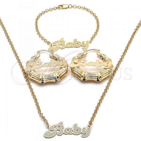 Oro Laminado Necklace, Bracelet and Earring, Gold Filled Style Polished, Golden Finish, 06.63.0248