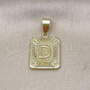 Oro Laminado Fancy Pendant, Gold Filled Style Initials Design, Diamond Cutting Finish, Golden Finish, 05.411.0046