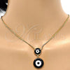 Oro Laminado Pendant Necklace, Gold Filled Style Evil Eye and Box Design, Black Enamel Finish, Golden Finish, 04.60.0007.1.18