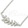 Sterling Silver Pendant Necklace, Leaf Design, with White Cubic Zirconia, Polished, Rhodium Finish, 04.336.0092.16