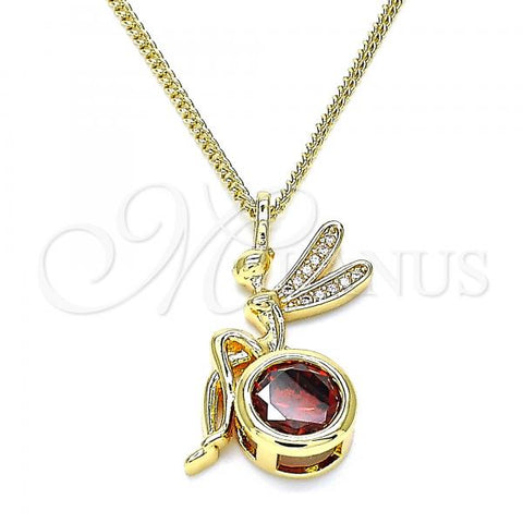 Oro Laminado Pendant Necklace, Gold Filled Style Angel Design, with Garnet Cubic Zirconia and White Micro Pave, Polished, Golden Finish, 04.156.0450.20