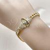 Oro Laminado Fancy Bracelet, Gold Filled Style Little Girl and Miami Cuban Design, with White and Black Cubic Zirconia, Polished, Golden Finish, 03.283.0508.07
