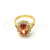 Oro Laminado Multi Stone Ring, Gold Filled Style Cluster Design, with Orange and White Cubic Zirconia, Polished, Golden Finish, 5.176.031.07 (Size 7)