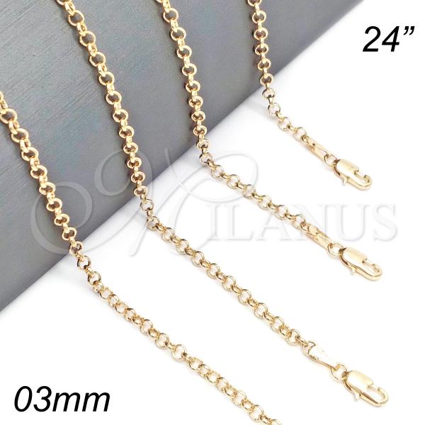 Oro Laminado Basic Necklace, Gold Filled Style Rolo Design, Polished, Golden Finish, 5.223.021.24
