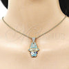 Oro Laminado Fancy Pendant, Gold Filled Style Flower Design, with Turquoise and White Cubic Zirconia, Red Enamel Finish, Golden Finish, 05.284.0022.2