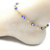 Oro Laminado Fancy Anklet, Gold Filled Style Evil Eye Design, Blue Enamel Finish, Golden Finish, 03.213.0033.10