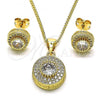 Oro Laminado Earring and Pendant Adult Set, Gold Filled Style Sun Design, with White Cubic Zirconia and White Micro Pave, Polished, Golden Finish, 10.342.0095