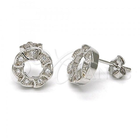 Sterling Silver Stud Earring, with White Micro Pave, Polished, Rhodium Finish, 02.175.0058