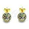 Oro Laminado Stud Earring, Gold Filled Style with Multicolor Micro Pave, Polished, Golden Finish, 02.374.0001.2