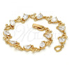 Oro Laminado Tennis Bracelet, Gold Filled Style Teardrop Design, with White Cubic Zirconia, Polished, Golden Finish, 03.213.0040.08