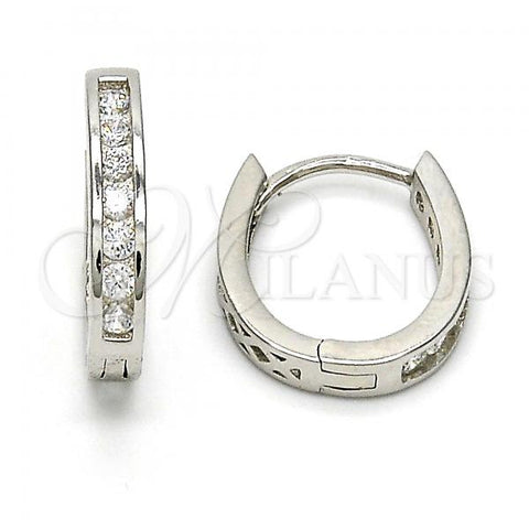 Sterling Silver Huggie Hoop, with White Cubic Zirconia, Polished, Rhodium Finish, 02.286.0015.15